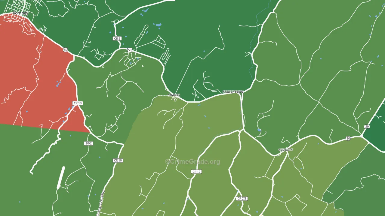Shanks, WV Map of Vehicle Theft Rates