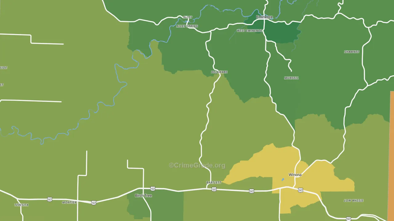 Shannon County, MO Map of Vehicle Theft Rates