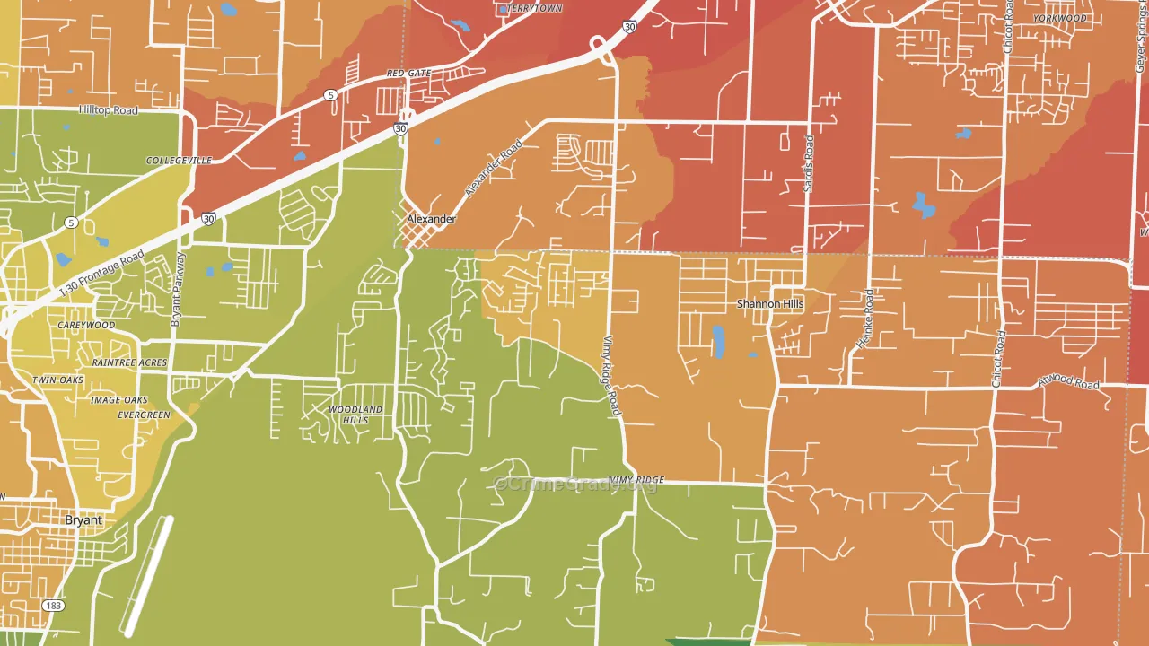 Shannon Hills, AR Map of Vehicle Theft Rates