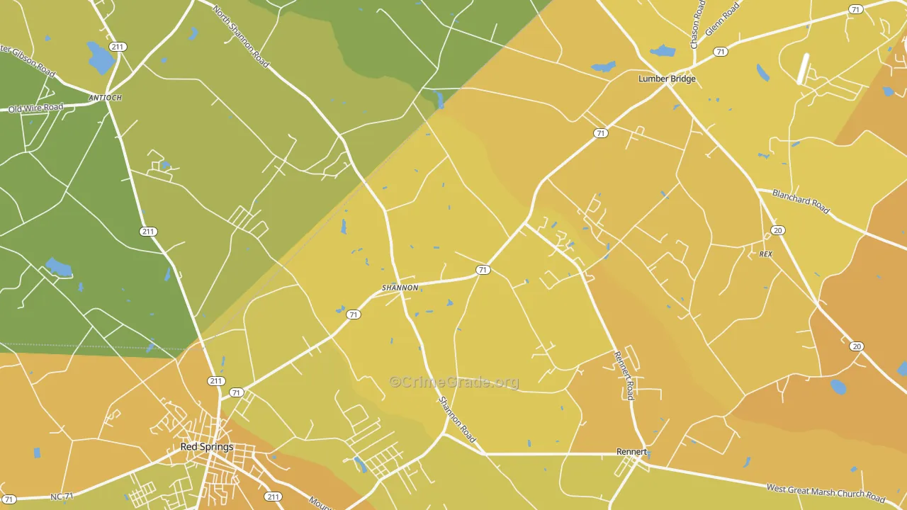 Shannon, NC Map of Vehicle Theft Rates