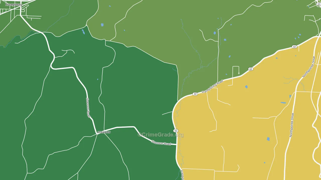 Shannon, OH Map of Vehicle Theft Rates