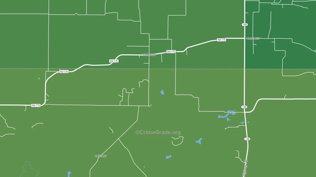 Shannon, TX Map of Vehicle Theft Rates