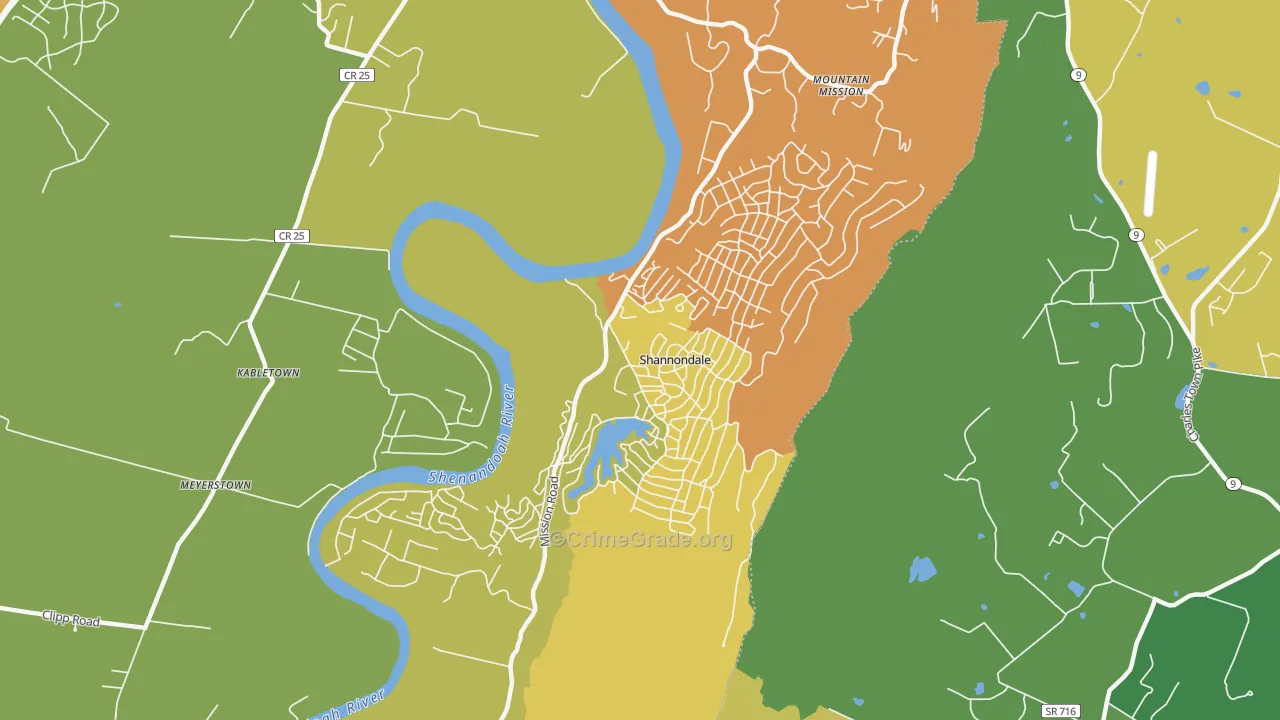 Shannondale, WV Map of Vehicle Theft Rates