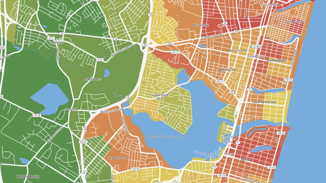 Shark River Hills, NJ Map of Vehicle Theft Rates