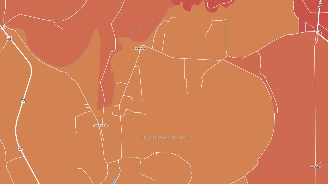 Sharkey, MS Map of Vehicle Theft Rates