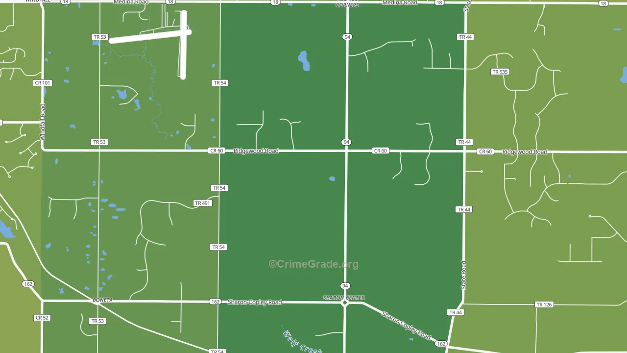 Sharon Center, OH Map of Vehicle Theft Rates
