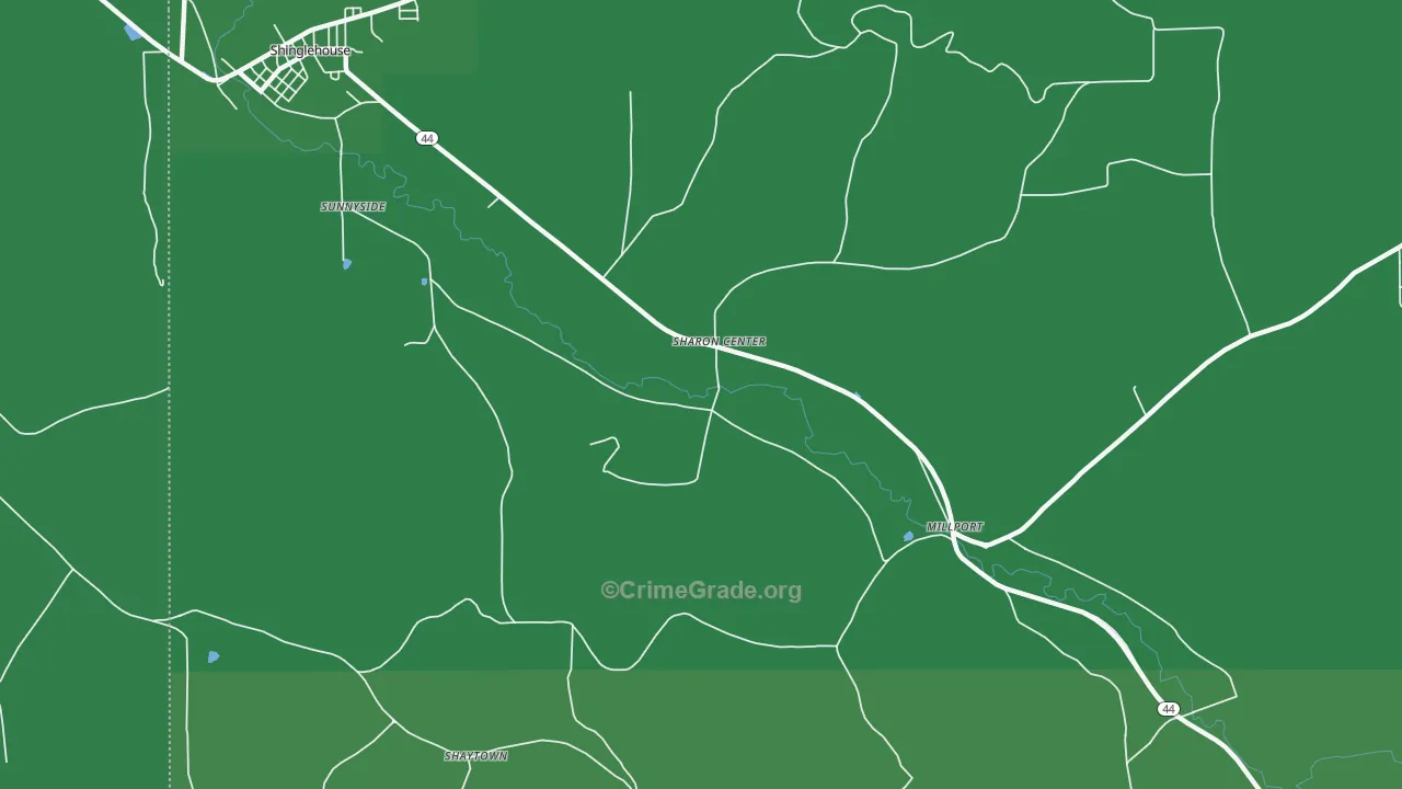 Sharon Center, PA Map of Vehicle Theft Rates