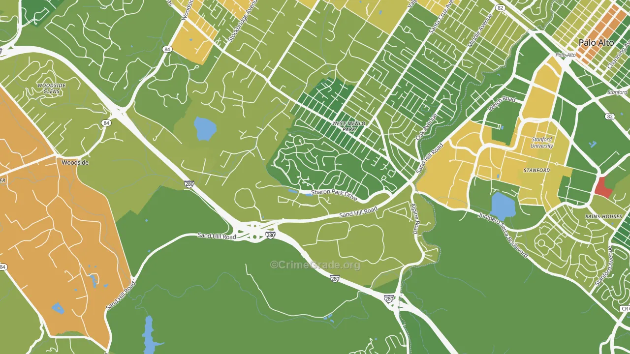 Sharon Heights, Menlo Park, CA Map of Vehicle Theft Rates