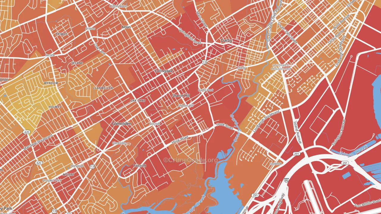 Sharon Hill, PA Map of Vehicle Theft Rates