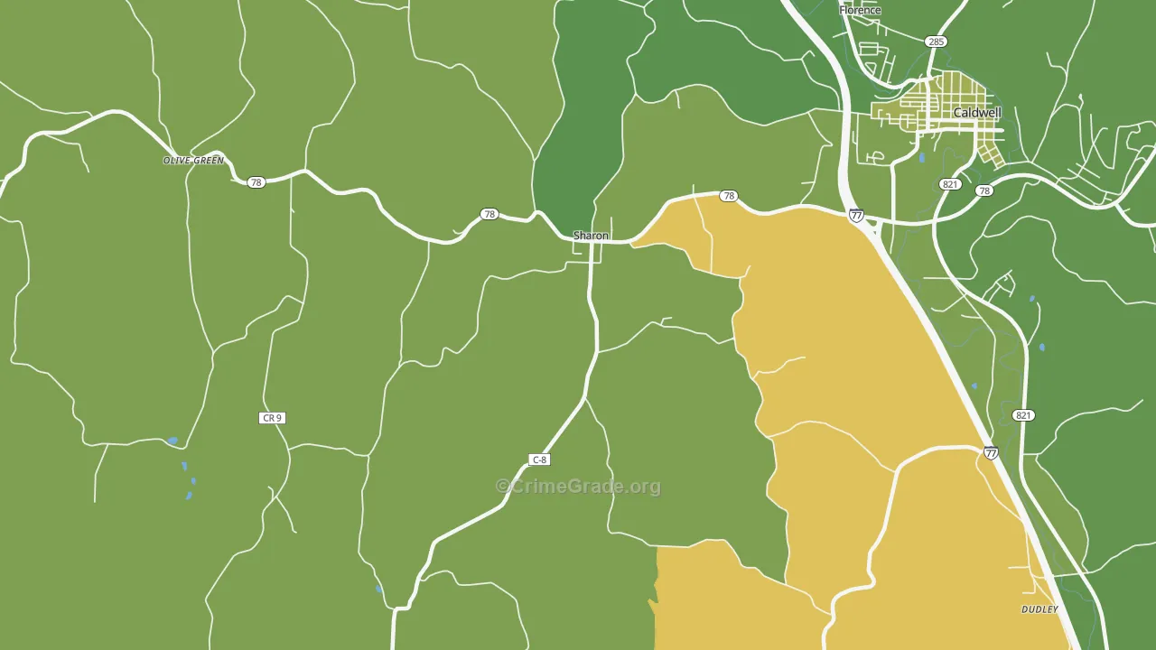 Sharon, OH Map of Vehicle Theft Rates