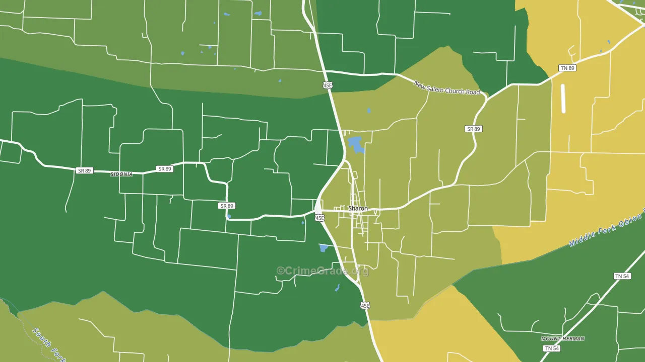 Sharon, TN Map of Vehicle Theft Rates