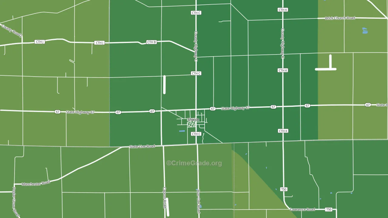 Sharon, WI Map of Vehicle Theft Rates