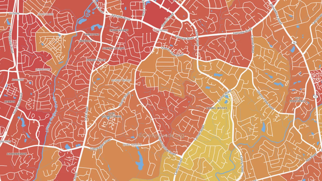 Sharon Woods, Charlotte, NC Map of Vehicle Theft Rates