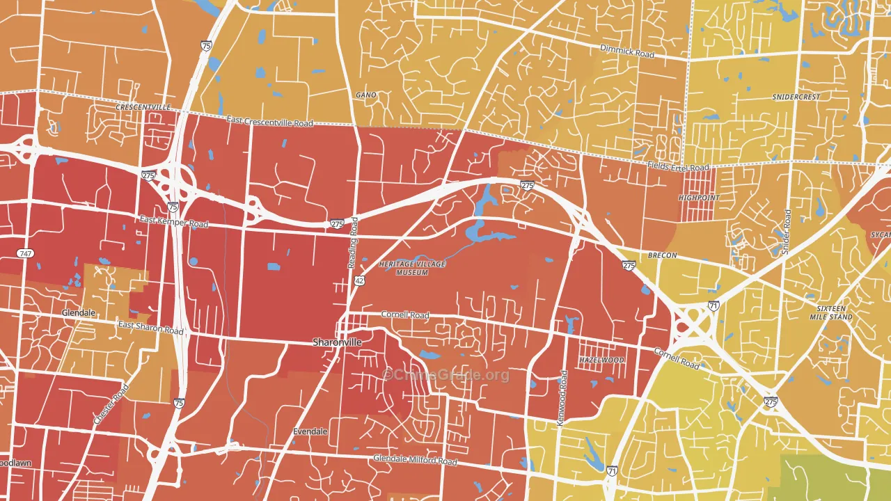 Sharonville, OH Map of Vehicle Theft Rates