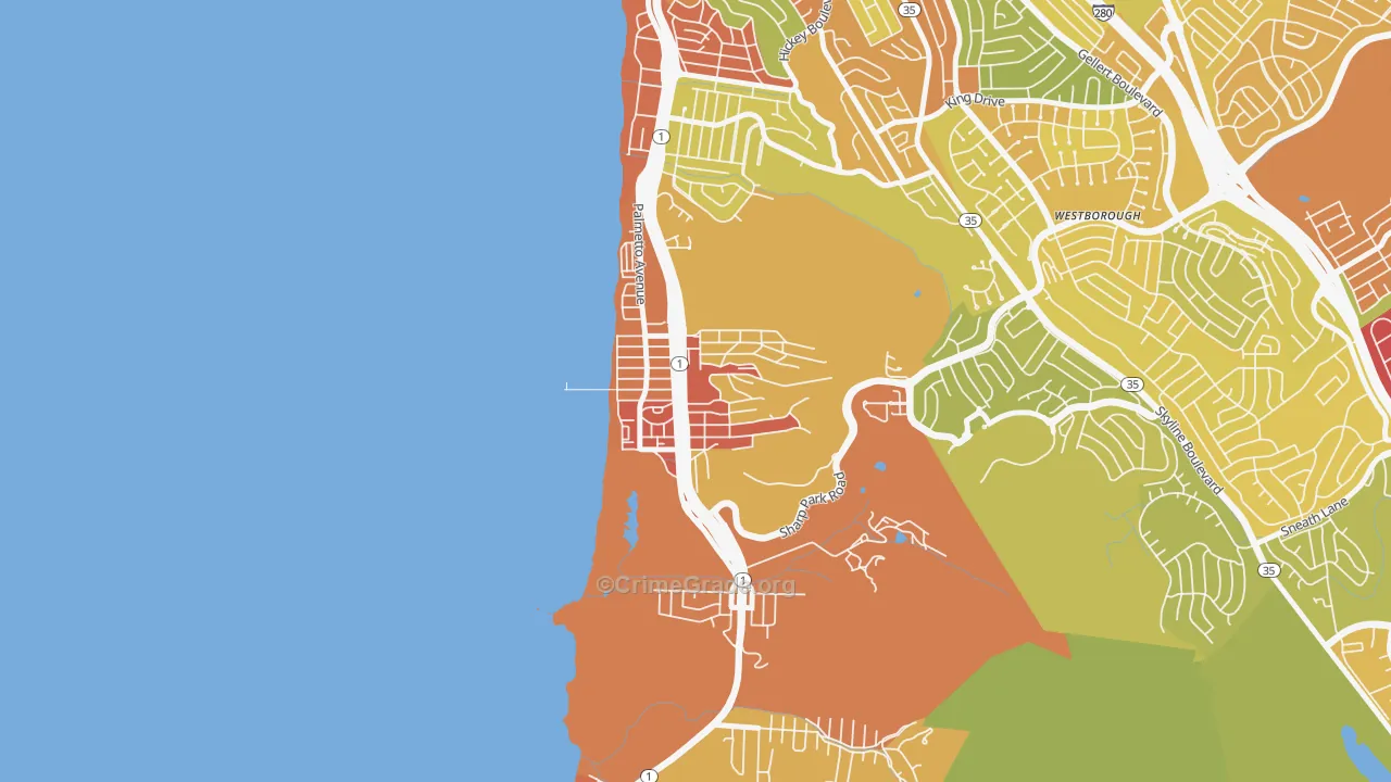 Sharp Park, Pacifica, CA Map of Vehicle Theft Rates