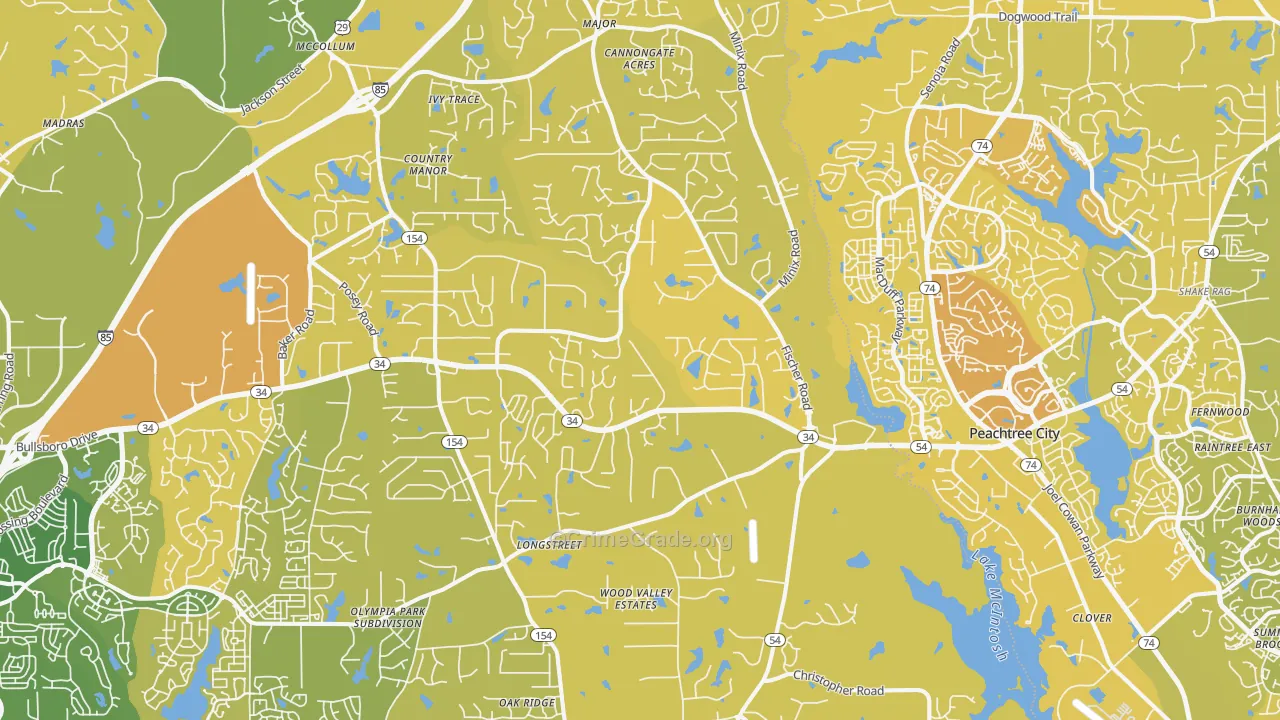 Sharpsburg, GA Map of Vehicle Theft Rates