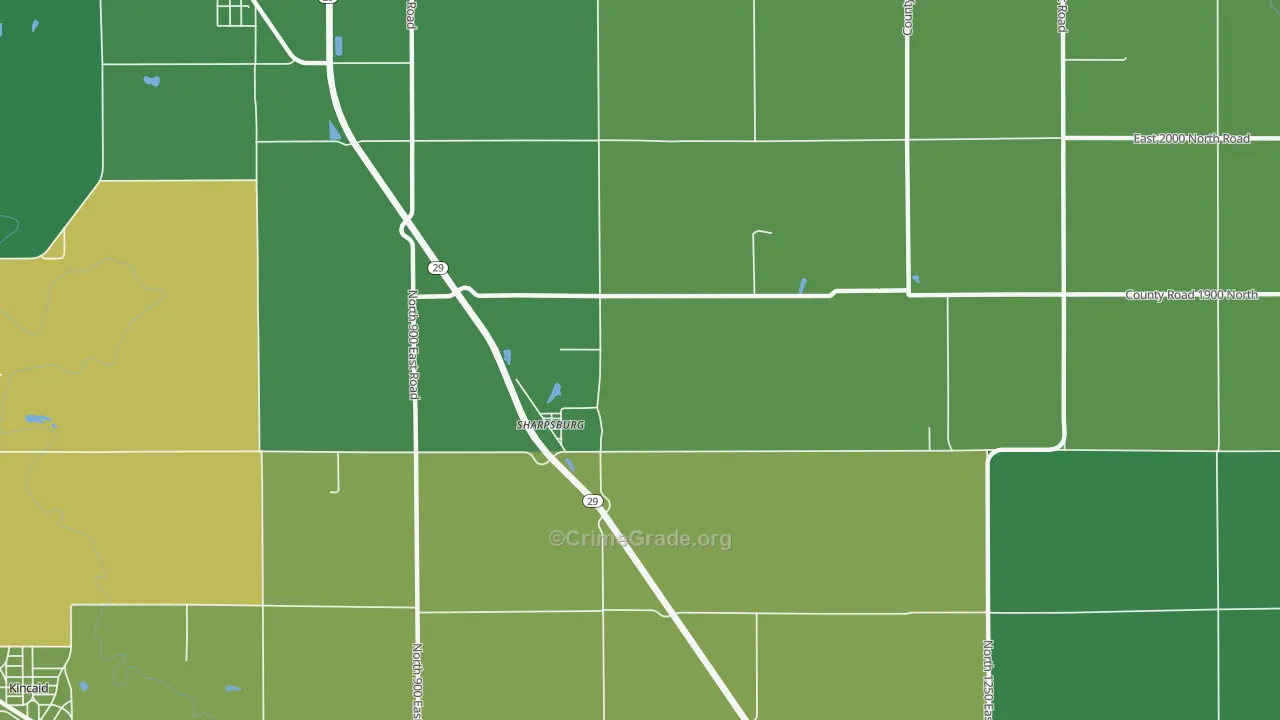 Sharpsburg, IL Map of Vehicle Theft Rates