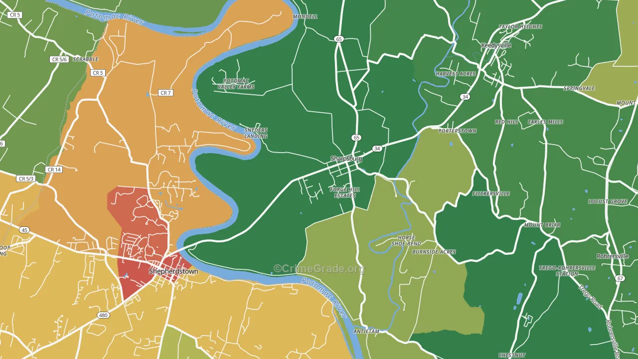 Sharpsburg, MD Map of Vehicle Theft Rates