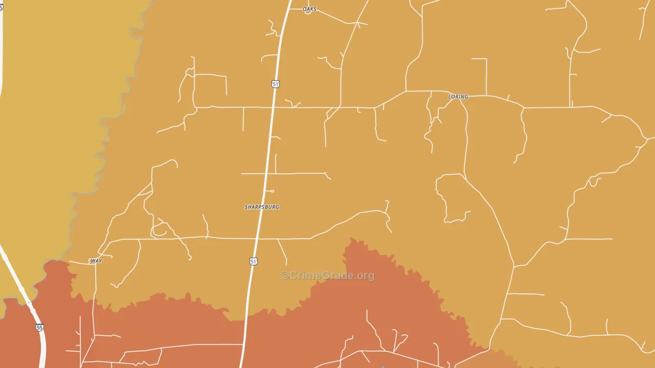 Sharpsburg, MS Map of Vehicle Theft Rates