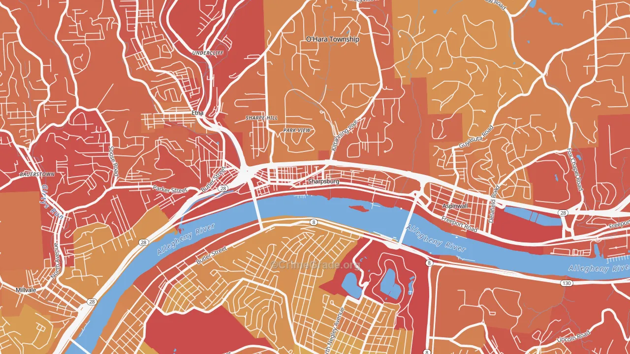 Sharpsburg, PA Map of Vehicle Theft Rates