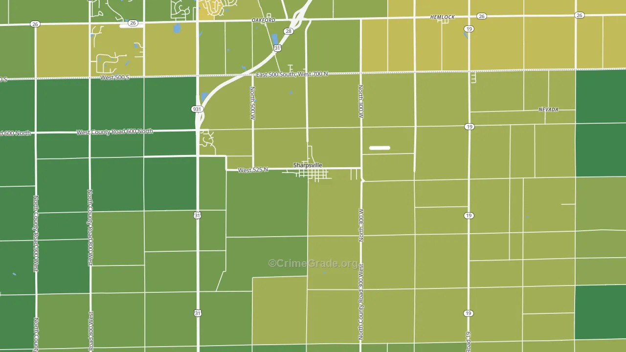 Sharpsville, IN Map of Vehicle Theft Rates