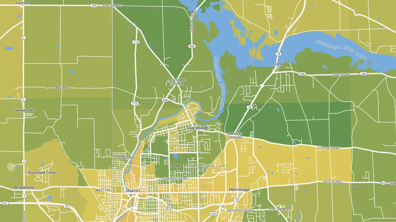 Sharpsville, PA Map of Vehicle Theft Rates