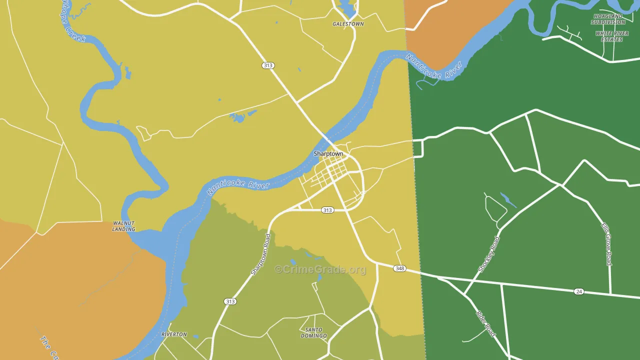 Sharptown, MD Map of Vehicle Theft Rates