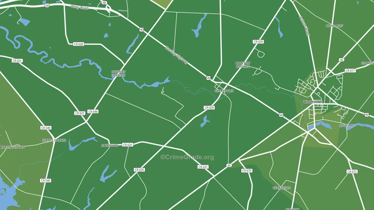 Sharptown, NJ Map of Vehicle Theft Rates