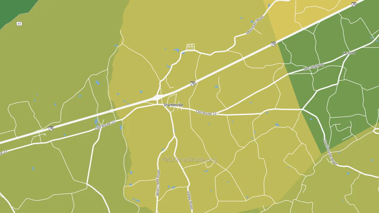 Shartlesville, PA Map of Vehicle Theft Rates