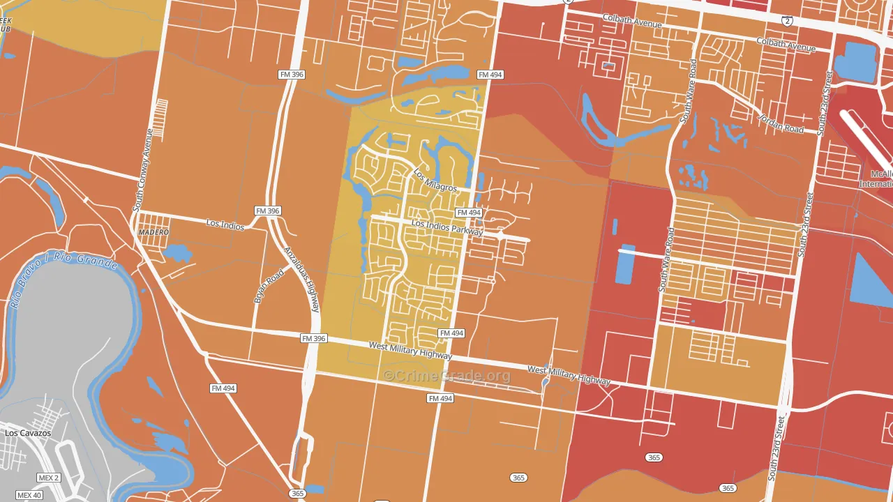 Sharyland Plantation, Mission, TX Map of Vehicle Theft Rates