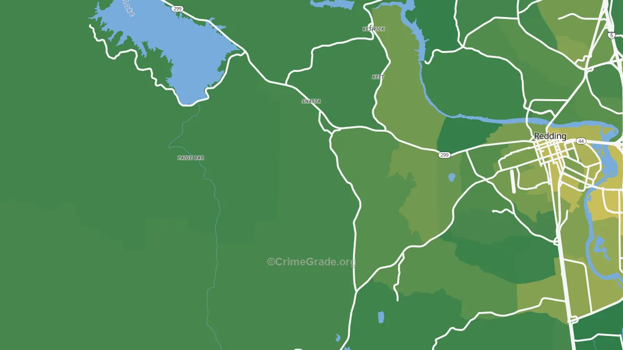 Shasta, CA Map of Vehicle Theft Rates