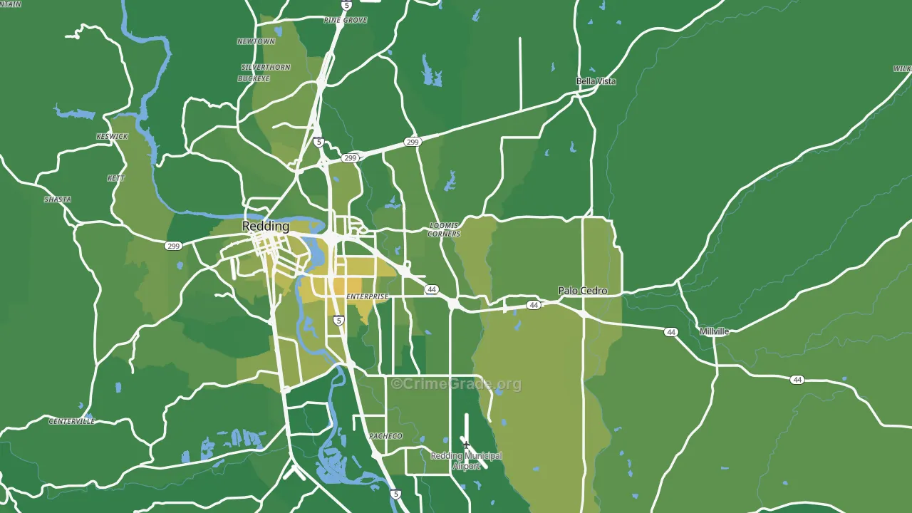 Shasta County, CA Map of Vehicle Theft Rates