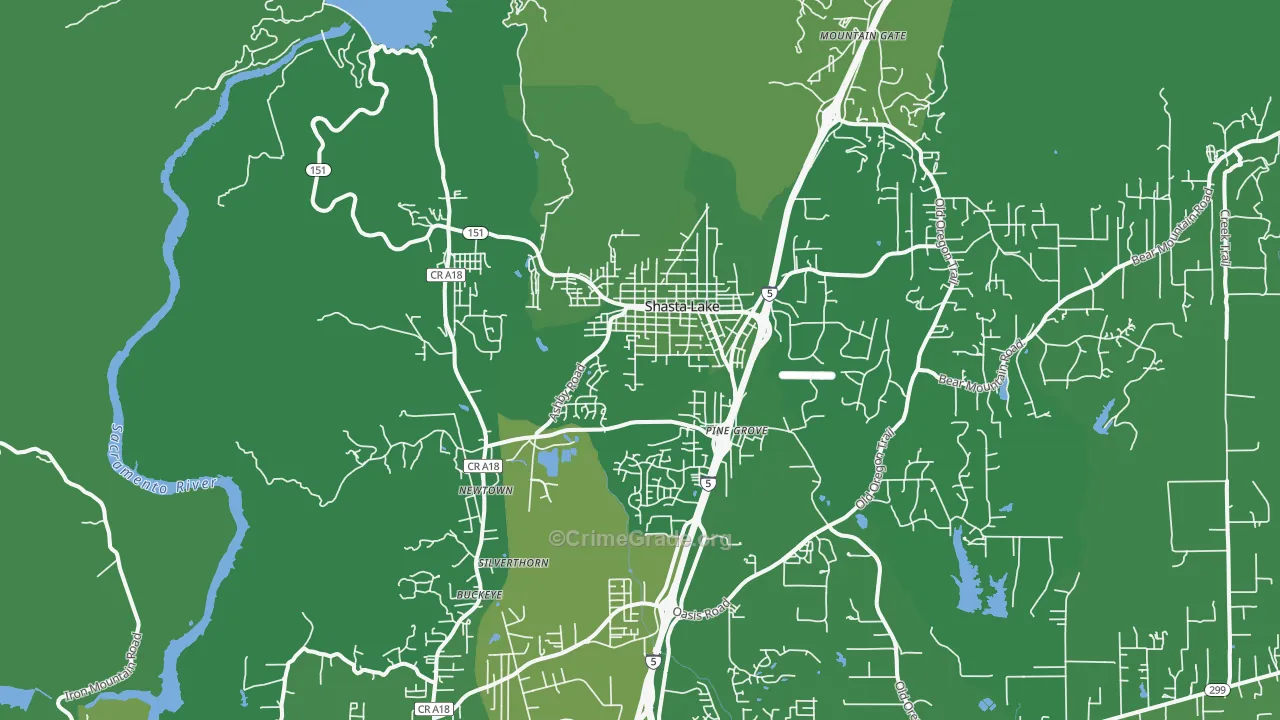Shasta Lake, CA Map of Vehicle Theft Rates