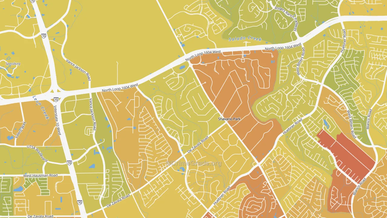 Shavano Park, TX Map of Vehicle Theft Rates