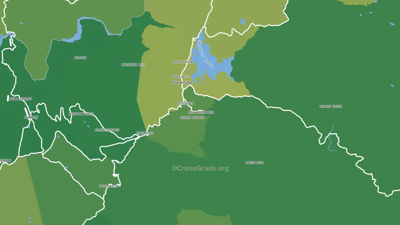 Shaver Lake, CA Map of Vehicle Theft Rates