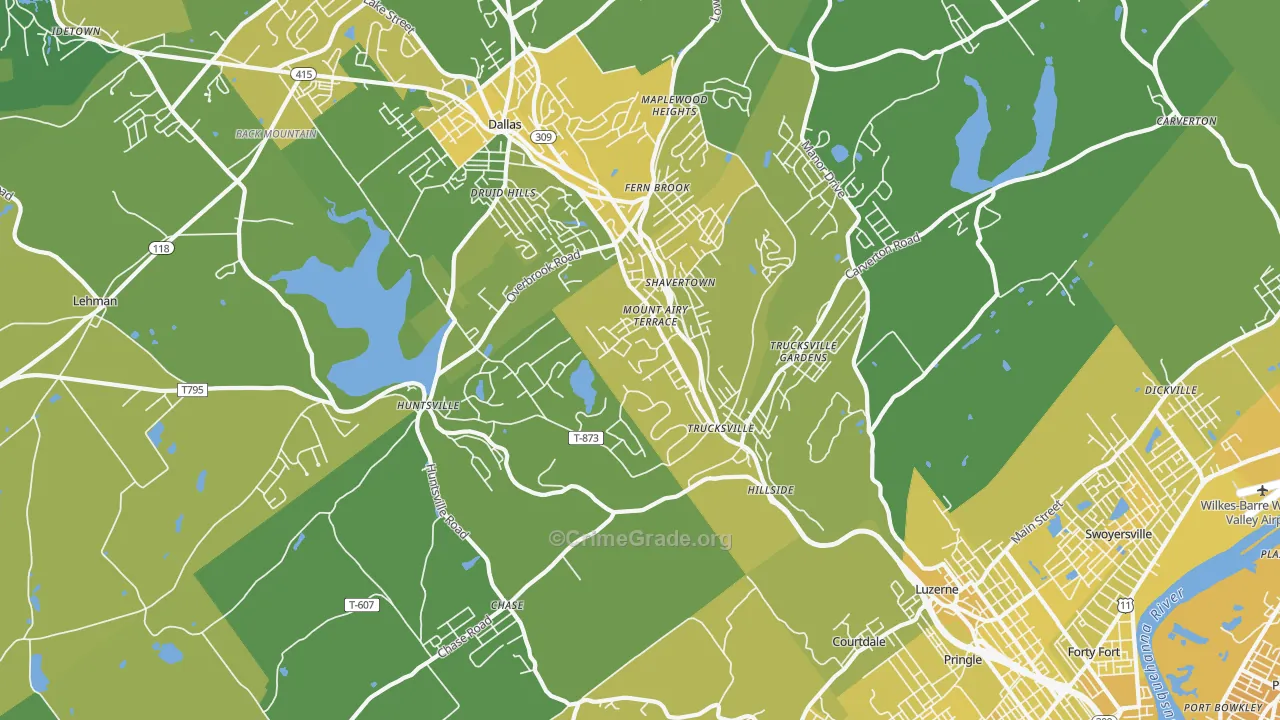 Shavertown, PA Map of Vehicle Theft Rates