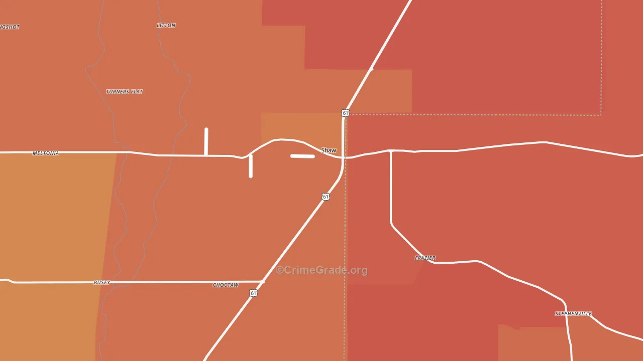 Shaw, MS Map of Vehicle Theft Rates