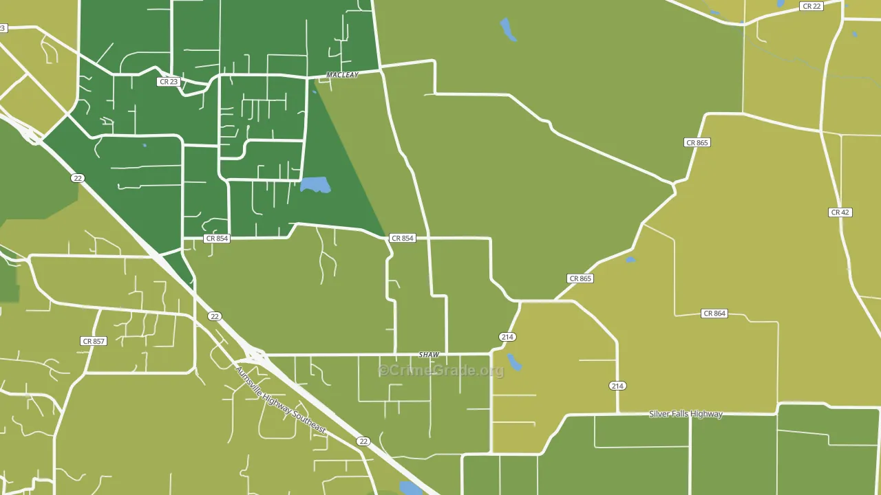 Shaw, OR Map of Vehicle Theft Rates