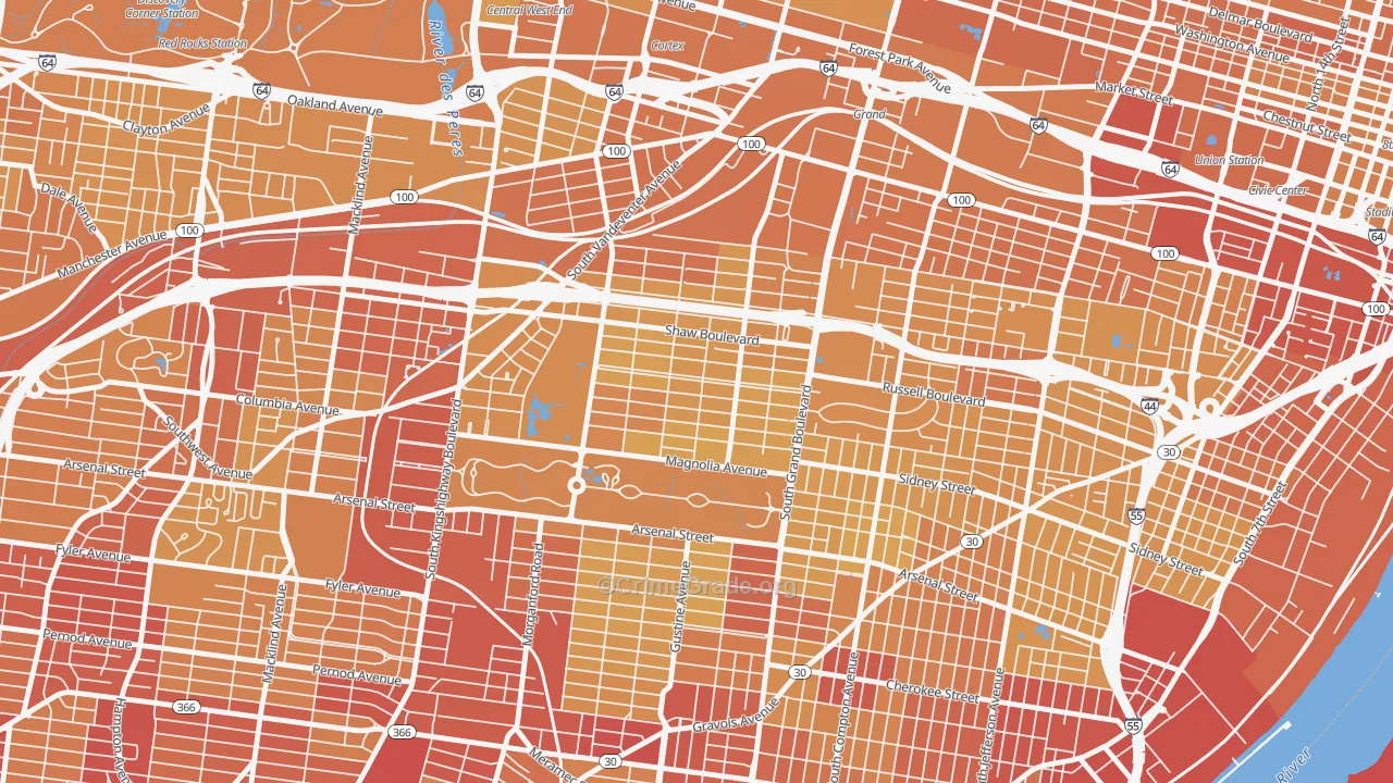 Shaw, St. Louis, MO Map of Vehicle Theft Rates