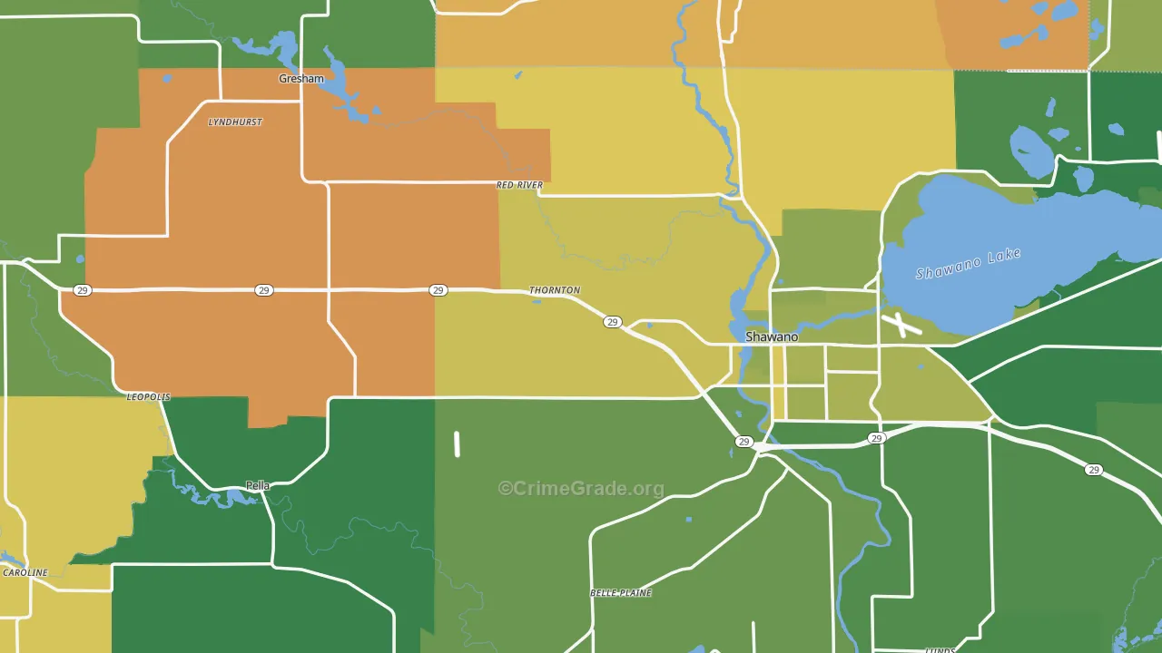 Shawano County, WI Map of Vehicle Theft Rates