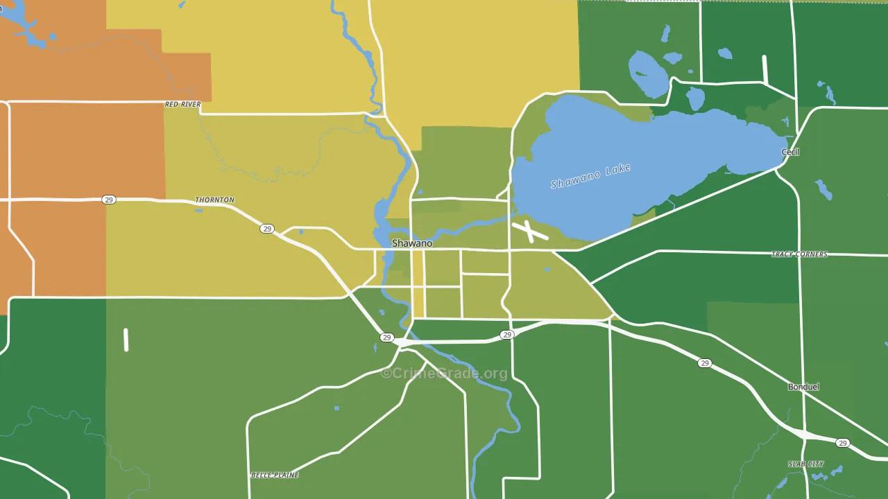 Shawano, WI Map of Vehicle Theft Rates