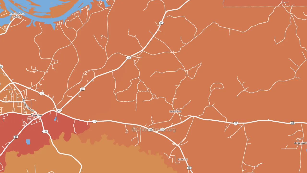 Shawnee, AL Map of Vehicle Theft Rates