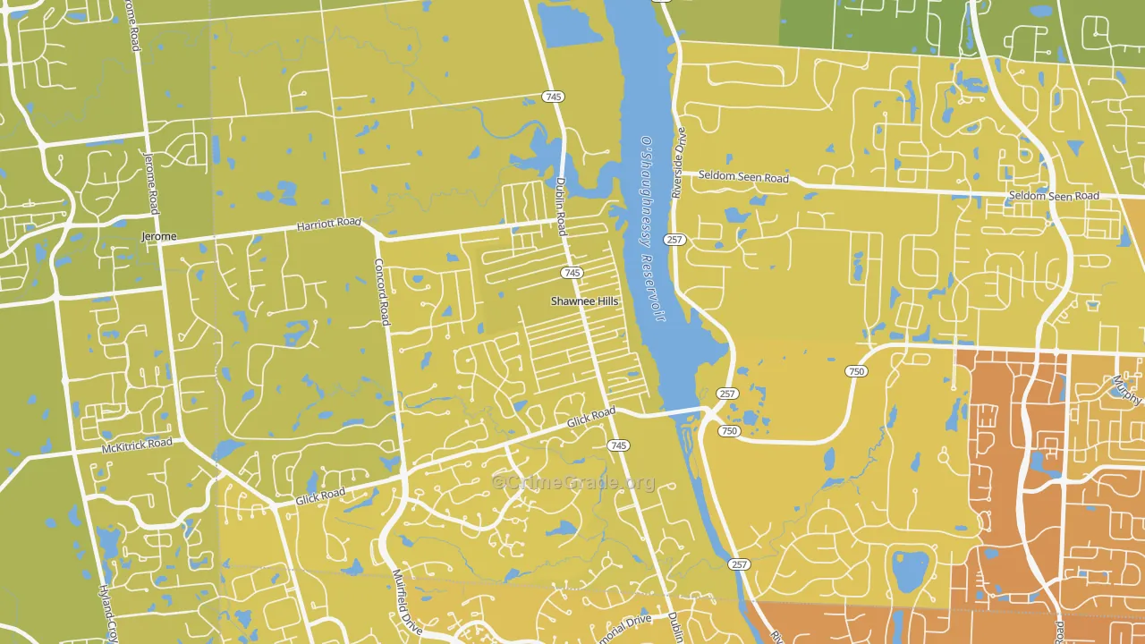 Shawnee Hills, OH Map of Vehicle Theft Rates