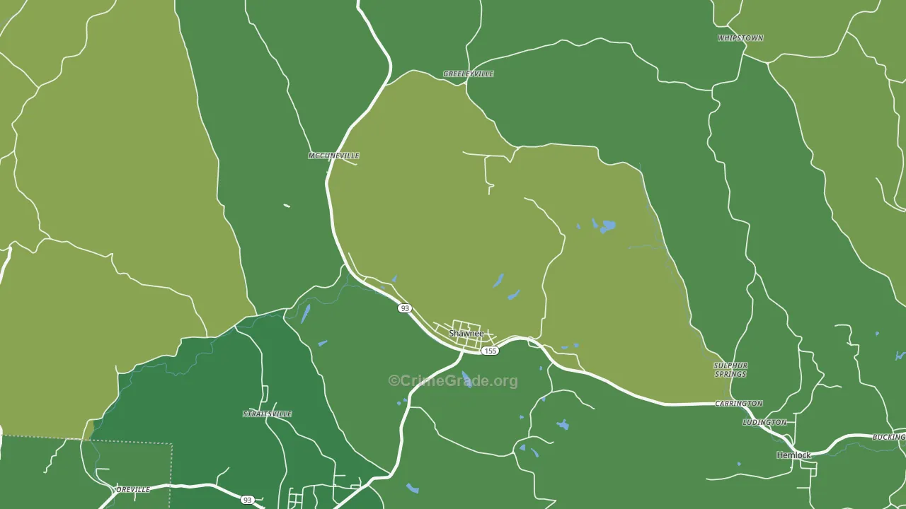 Shawnee, OH Map of Vehicle Theft Rates