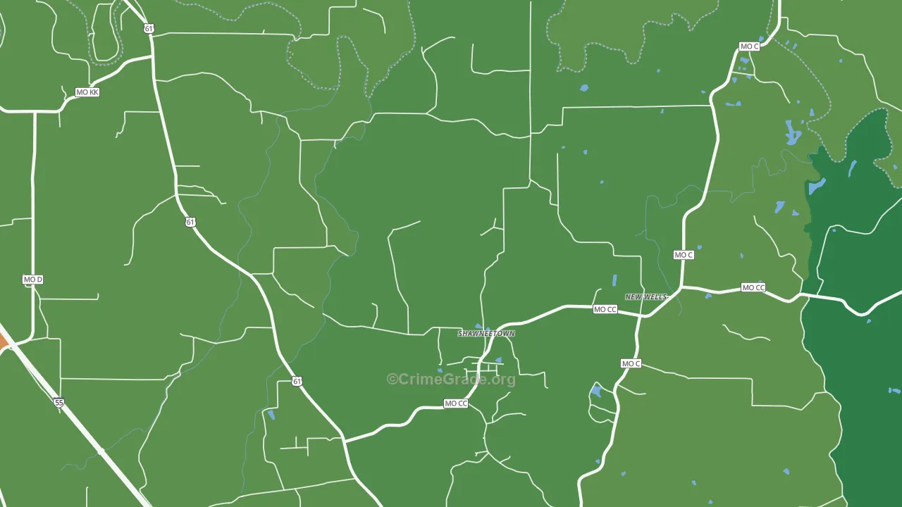 Shawneetown, MO Map of Vehicle Theft Rates