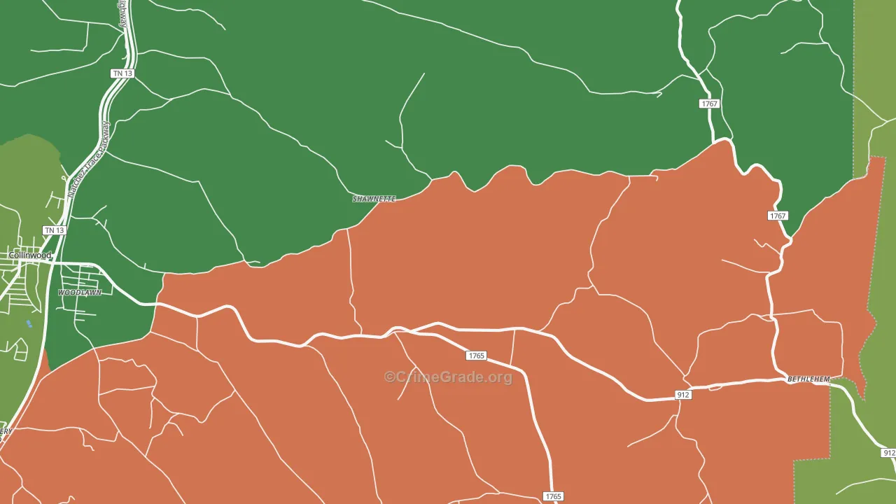 Shawnette, TN Map of Vehicle Theft Rates