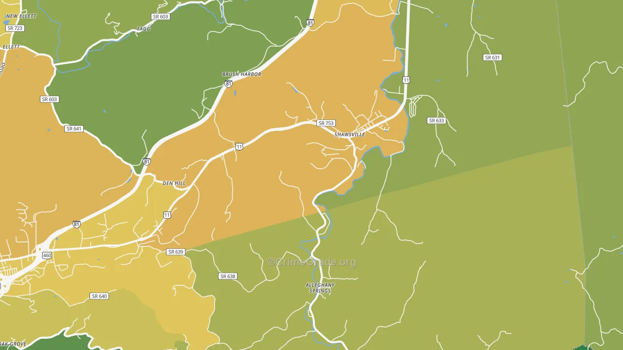Shawsville, VA Map of Vehicle Theft Rates