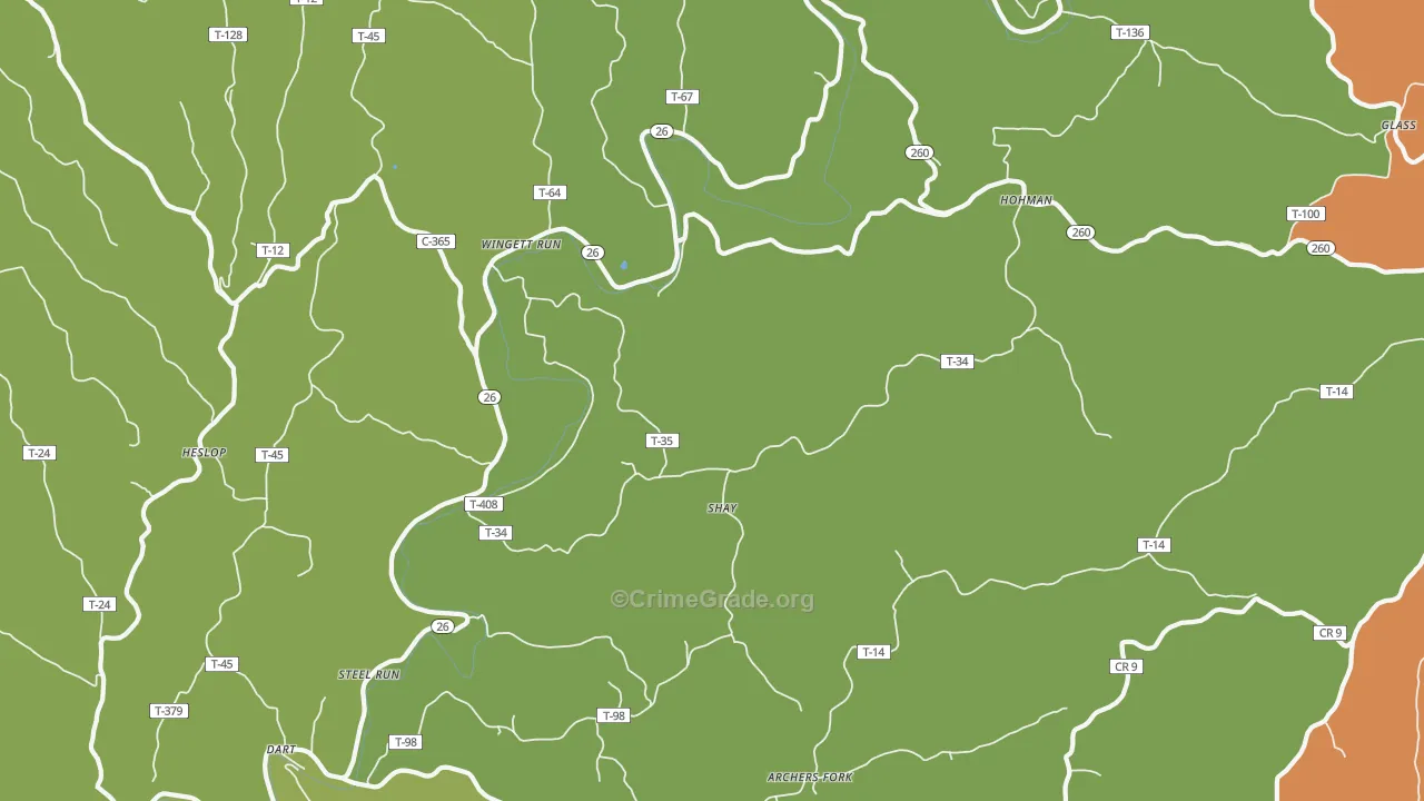Shay, OH Map of Vehicle Theft Rates