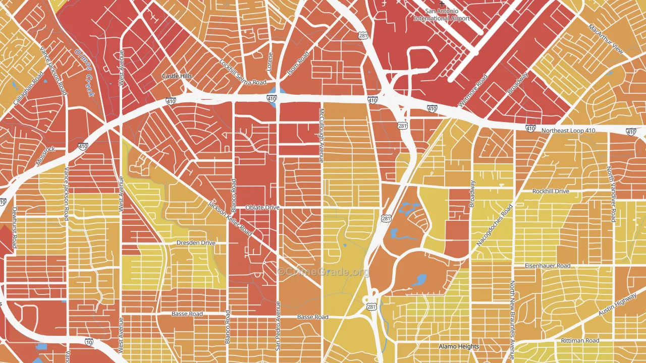 Shearer Hills-Ridgeview, San Antonio, TX Map of Vehicle Theft Rates