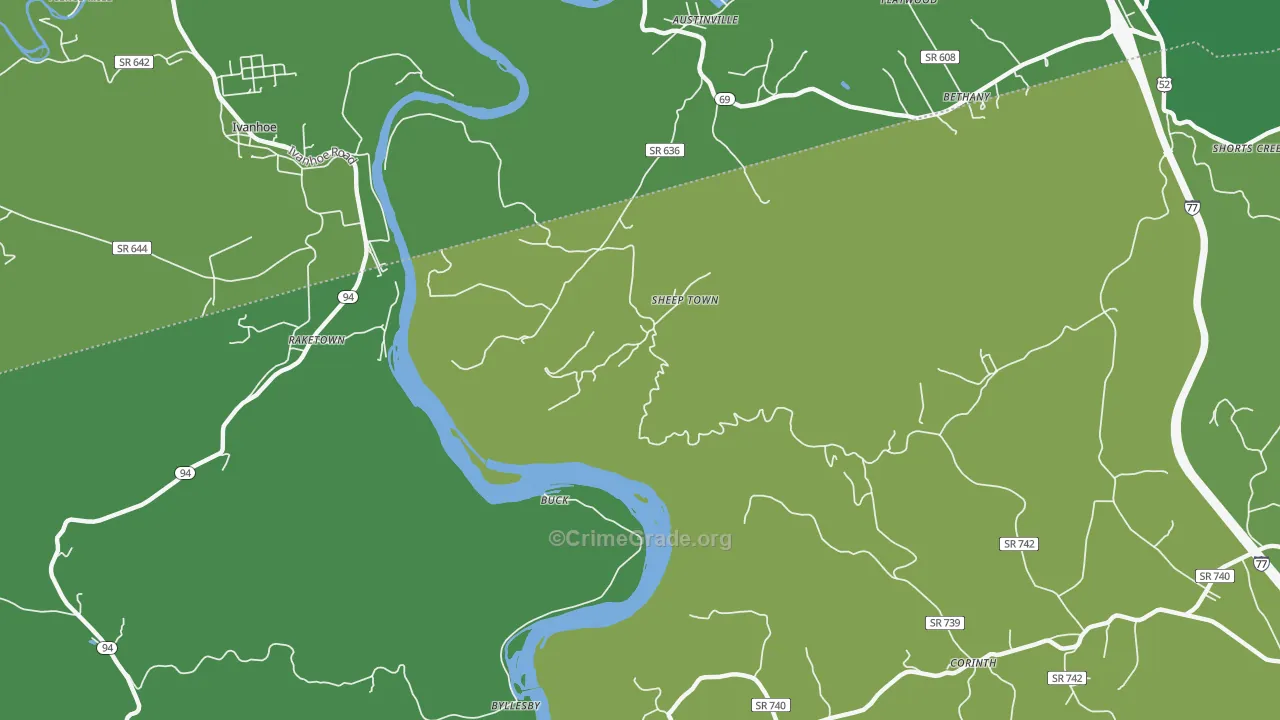 Sheep Town, VA Map of Vehicle Theft Rates